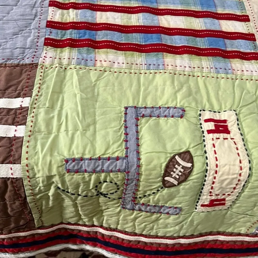 Pottery Barn Kids Twin Quilted Sports Patchwork Bedspread 69